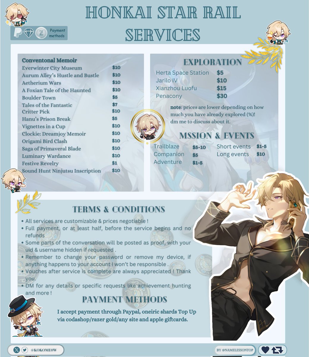 🎓 Honkai Star Rail Piloting Services 💎

♤⊹˖ too busy and tired to play HSR but don't want to miss out on stellar jades and rewards? I'm here to help you keep up with the game! ˖⊹♢

꒰^. .^꒱ dm me for questions or to avail!
#honkaistarrail #hsr #hsrtwt  ֶֶֶֶֶֶָָָָָָ֢֢֢֢֢֢