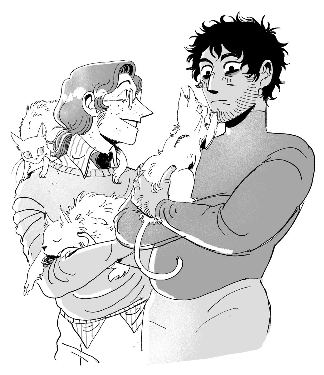 It's been a long month, so I drew the boys with cats 