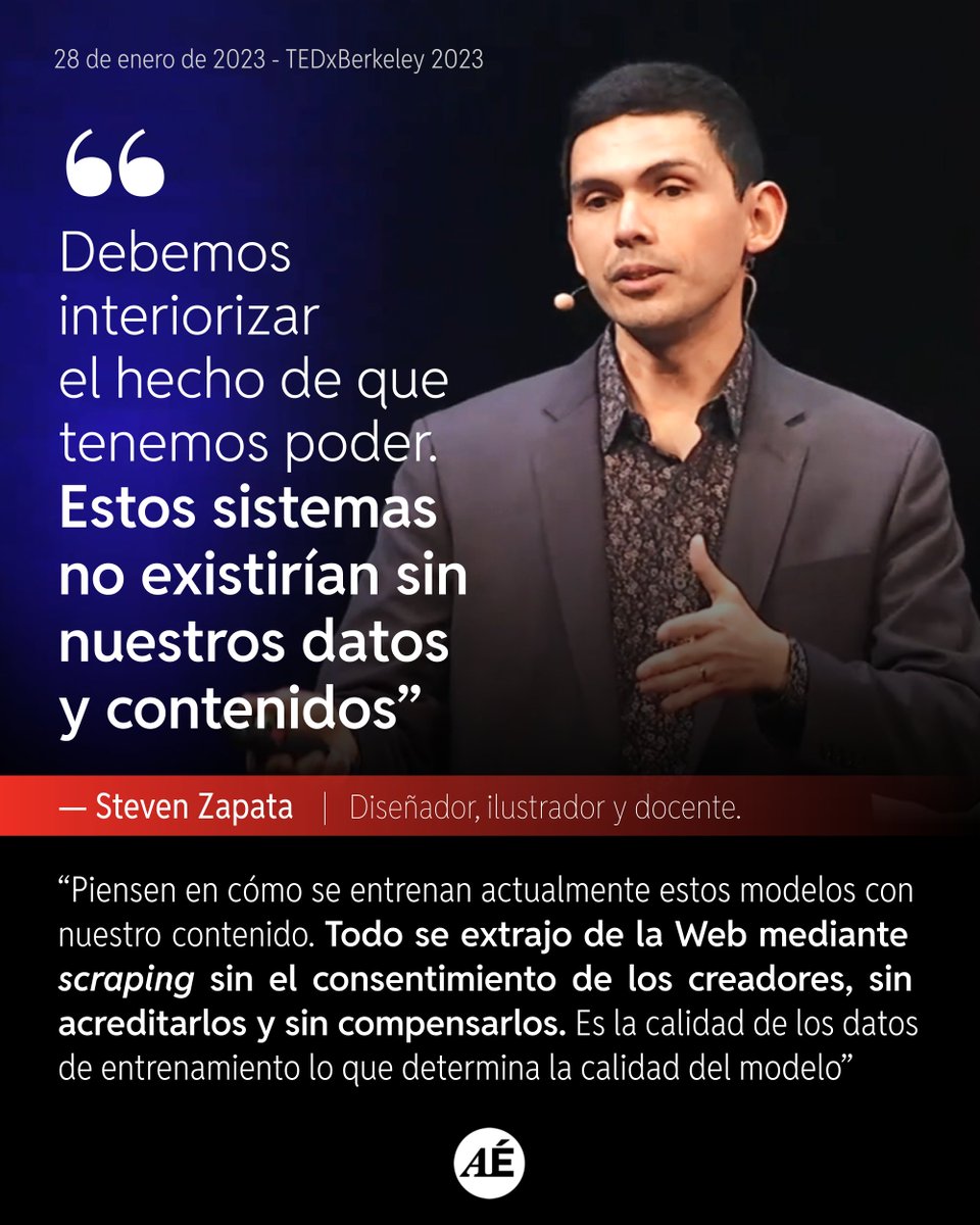 ArteEsEtica's tweet photo. "La IA llegó para quedarse" es un slogan de las Big Tech que replican como loros sus promotores. Es una imposición discursiva para convencerte de que es "inevitable", para que te cruces de brazos y te resignes a lo que decidan quienes ocupan posiciones de poder. No se resignen. https://t.co/qnXTEB5VST