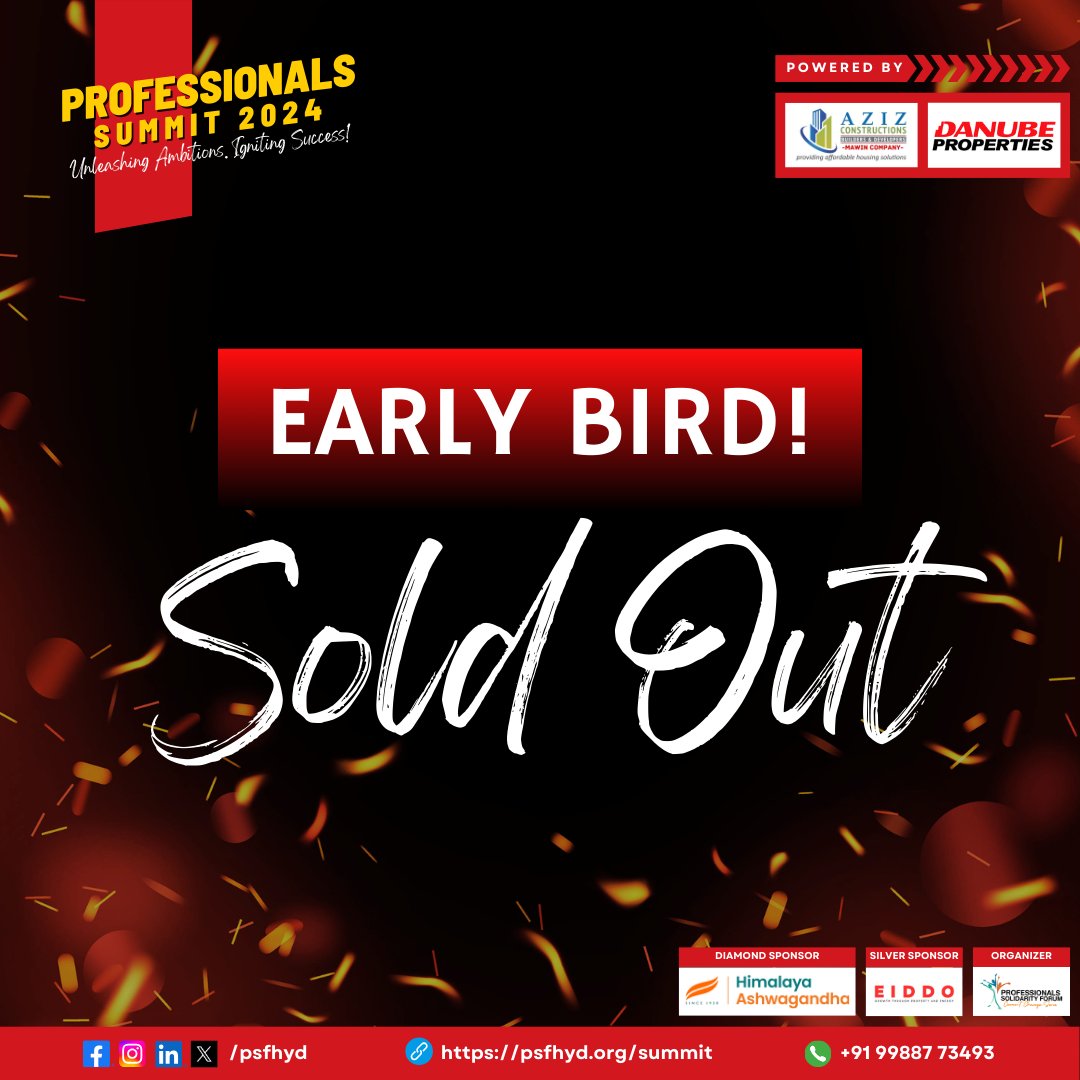 PSFHYD's tweet photo. The early birds have flown, but there's still time to catch the worm! π¦β°
Donβt miss out on your chance to join us at Professional Summit 2024! Register before itβs too late!
https://t.co/E298oAhmPI
#professionalssummit2024 #hydevents #Hyderabad #IPLAuction #Entrepreneur https://t.co/gK8NDSXeuN