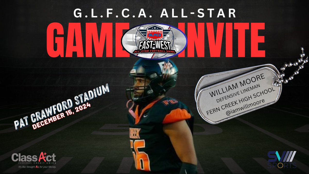Building Lives Through Sports Network (@blts_network) on Twitter photo 🚨<a href="/GLFCA1/">GLFCA</a> EAST VS. WEST ALL-STAR FOOTBALL GAME🚨
DATE: DECEMBER 15, 2024
LOCATION: <a href="/Ballard_Bruins/">Ballard Bruin Athletics</a> (LOUISVILLE, KY)
☆Congrats to <a href="/iamwillmoore/">william moore</a> of <a href="/FernCreekFB/">Fern Creek Football</a> on his OFFICIAL INVITE to the 2024 GLFCA East vs. West All-Star Football Game☆
*FURTHER DETAILS SHARED LATER* 🚨<a href="/GLFCA1/">GLFCA</a> EAST VS. WEST ALL-STAR FOOTBALL GAME🚨
DATE: DECEMBER 15, 2024
LOCATION: <a href="/Ballard_Bruins/">Ballard Bruin Athletics</a> (LOUISVILLE, KY)
☆Congrats to <a href="/iamwillmoore/">william moore</a> of <a href="/FernCreekFB/">Fern Creek Football</a> on his OFFICIAL INVITE to the 2024 GLFCA East vs. West All-Star Football Game☆
*FURTHER DETAILS SHARED LATER*