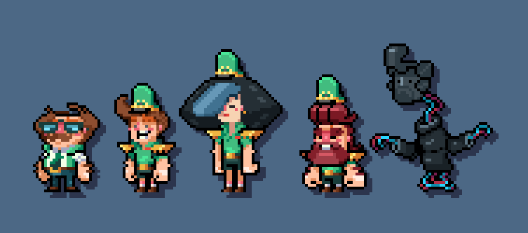 I have been working on Advenclave alot to have something fun to show next week!!! 

BUT! on my twitch stream i was able to finish the GG team sprites!!!   the gangs all here!
#pixelart/#gamedev/#WIP/#RPG