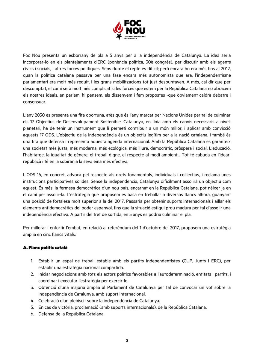 FocNou_ERC's tweet photo. 🚨 @AlfredBosch posa sobre la taula dins el debat de candidats a la secretaria general d'@Esquerra_ERC l'esborrany «#PlaFocNou #independència 2030». 📃

🔥 #FocNou planteja que el partit es faci seva aquesta proposta i que la debati amb altres forces i «agents cívics i socials». https://t.co/i0Llmu0KOc