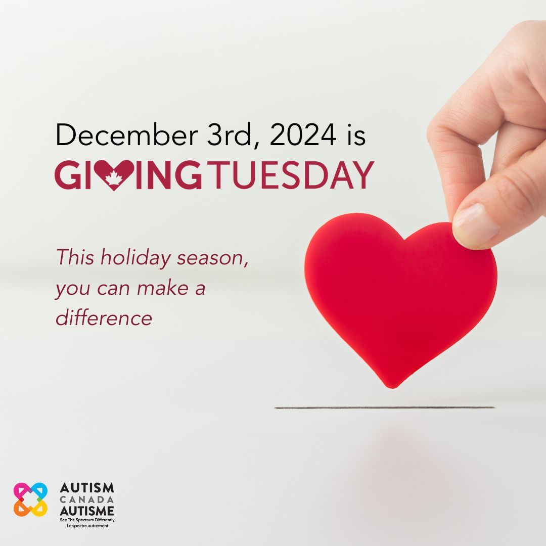 December 3, 2024 is GIVING TUESDAY. 

DONATE HERE: buff.ly/2KbBqL8 

#AutismCanada #GivingTuesdayCa #Autism #ASD #AutismAcceptance