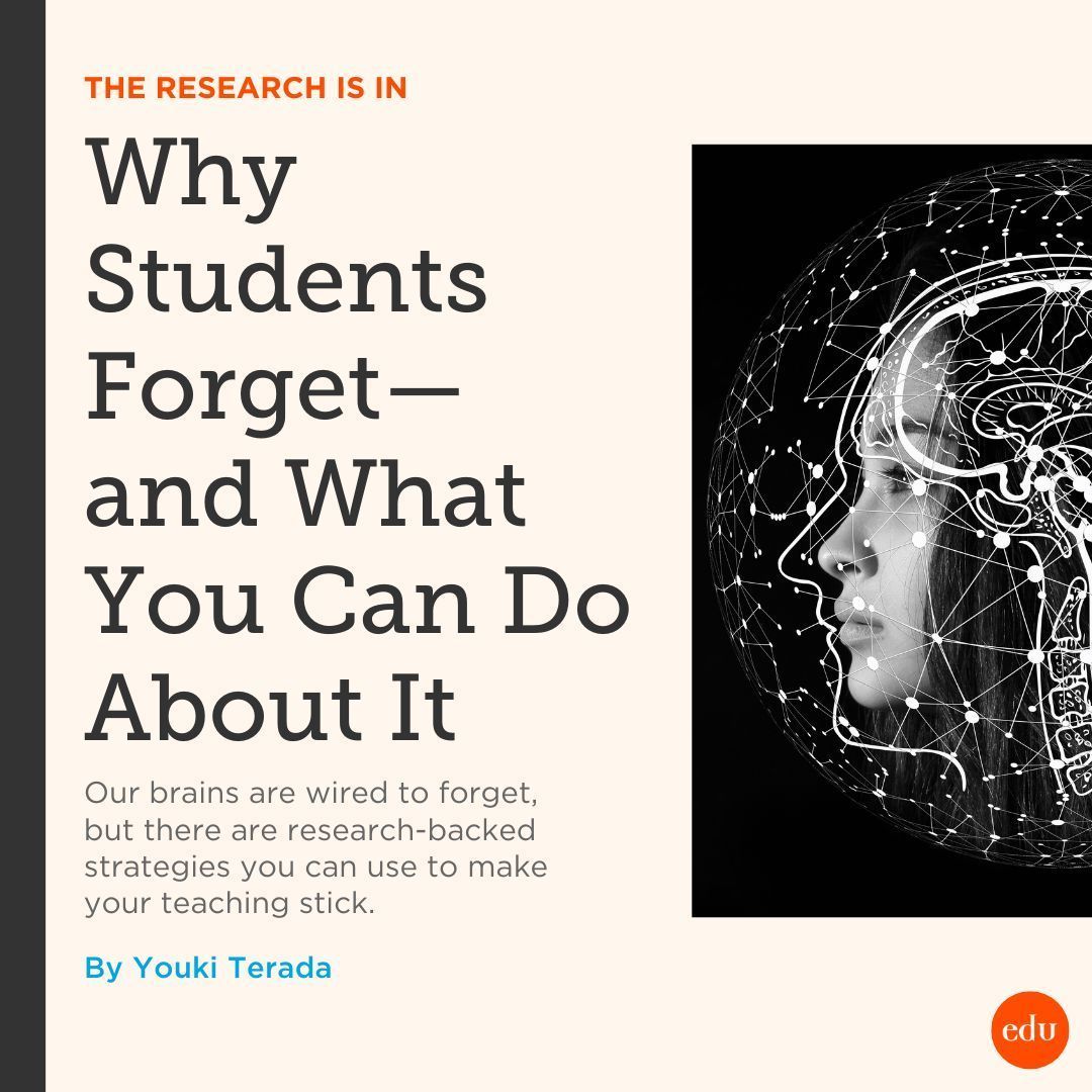 edutopia's tweet image. Our brains are wired to forget, but there are research-backed strategies you can use to make your teaching stick.

Here are some of them:

🧵 1/12