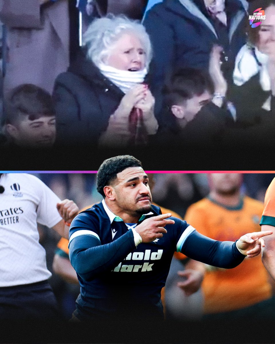 QuilterNations's tweet photo. A perfect moment! Sione Tuipulotu scores with his Gran in the stands watching! ☺️

📺 Live on @rugbyontnt now!

#AutumnNationsSeries | #SCOvAUS https://t.co/8SdO1lnFCX