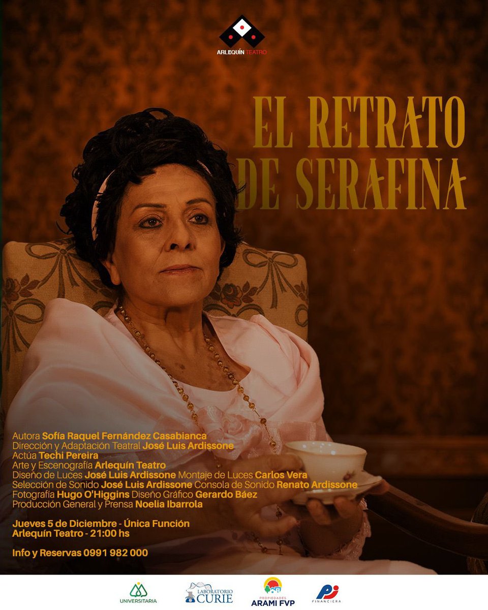 DoctoraSerafina's tweet photo. El Retrato De Serafina🎭
📅 Función:
•Jueves 5 de diciembre de 2024
🕒 Horario:
•21:00 h
📍 Lugar: Teatro Arlequín (Antequera casi República de Colombia)
🎟️ Entradas:
•Anticipadas: Gs 60.000
•En puerta: Gs 80.000
📞 Reservas: 0991 982 000
No te la pierdas! ✨ https://t.co/VGGlRuIFpa