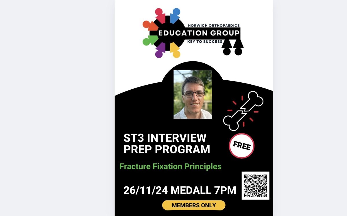 In 2 days, ST3 Interview Prep- Learn about Fracture Fixation Principles
Mr Benjamin Davies, ST6, T&amp;O Addenbrooke's Hospital

If member already, Register here: app.medall.org/events/4d1b066…

To be a member and gain access to this series:
docs.google.com/forms/d/1uQb_L…