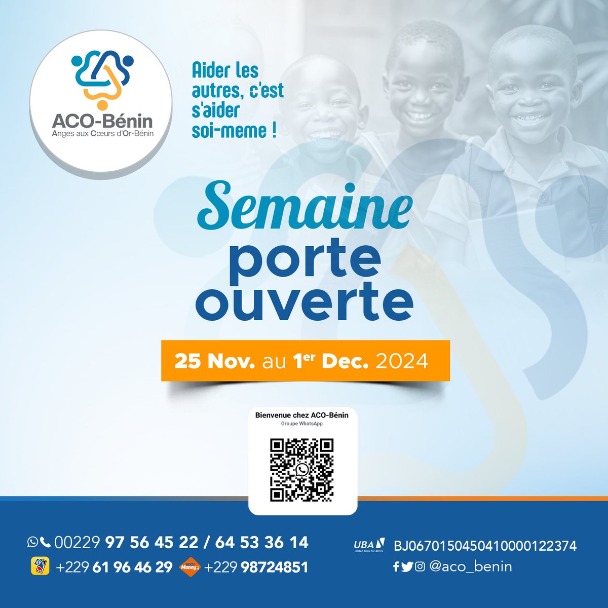 acobenin's tweet photo. Envie de mieux connaître ACO-Benin c'est le moment idéal pour toi. Pour célébrer ses 0️⃣9️⃣ ans d'existence ACO-BENIN organise une semaine porte-ouverte, alors scanne vite le code QR sur cette affiche et rejoins nous pour plus de bonnes choses
Aider les autres....... https://t.co/N5bC7rgLx0