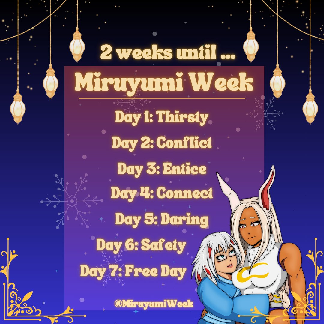 MiruyumiWeek's tweet photo. Miruyumi Week is coming! 6th-12th December!
#bnhaevents #bnha https://t.co/cyHT8g708x