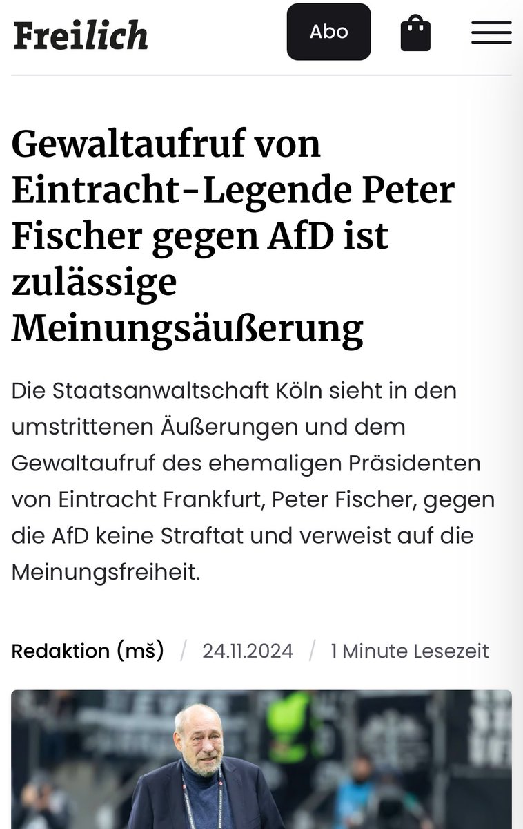 GrobeDrFrank's tweet photo. Wie bei #Orwell. Einige sind gleicher als andere. Harmlose Beleidigung von #Grünen = Hausdurchsuchung.  Gewaltaufruf von #PeterFischer gegen #AfD = Strafanzeigen eingestellt. Doppelmoral! #Rechtsstaat ade. Bin auf den Brief der Staatsanwaltschaft Köln gespannt. Klage weiter. https://t.co/DXSA6SdCpb