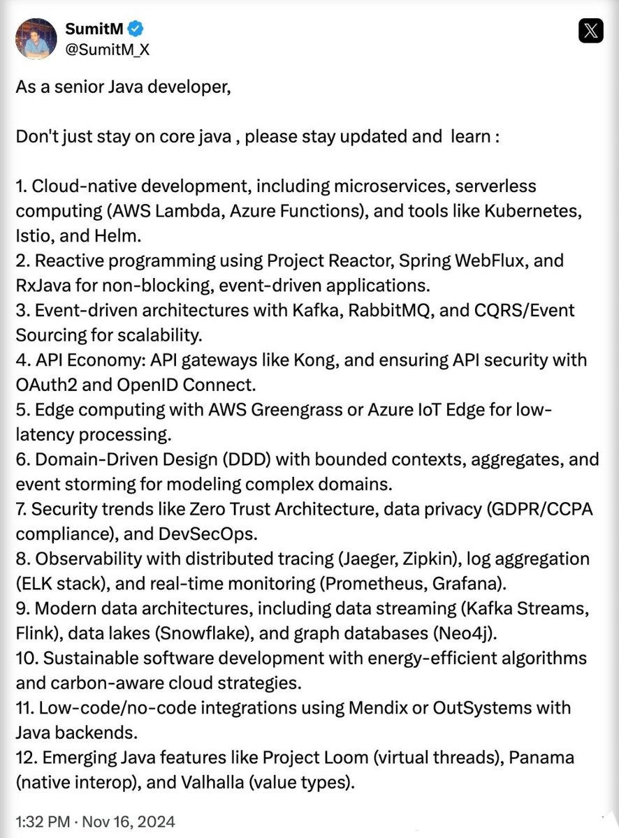 SumitM_X's tweet image. Good list ..

 As a senior Java developer-  do this 👇