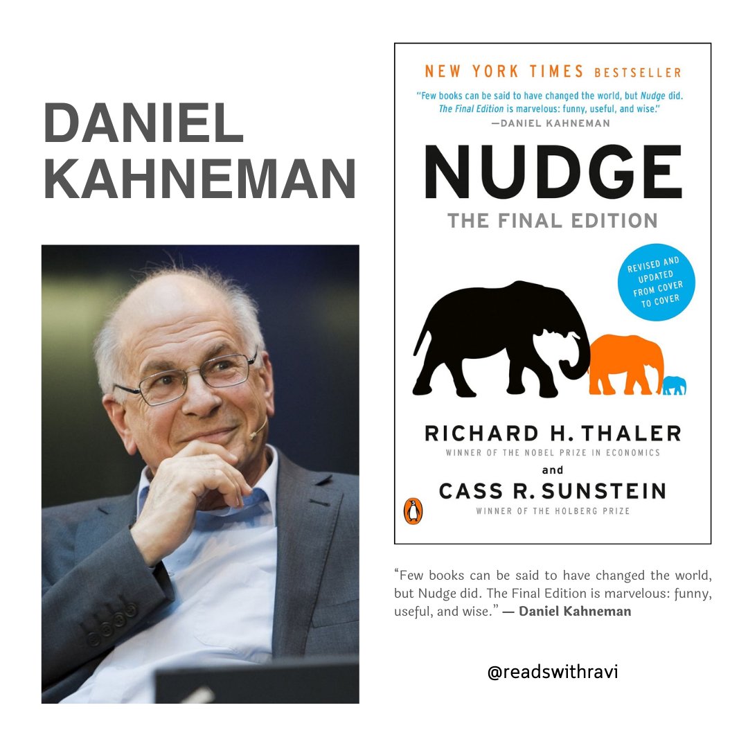 readswithravi's tweet photo. Daniel Kahneman was a Nobel Prize winning psychologist, a pioneer in behavioral economics and psychology of judgement and decision-making.

He is also author of Thinking, Fast and Slow.

11 books recommended by Daniel Kahenman:

1) Nudge by Richard H. Thaler and Cass R. Sunstein