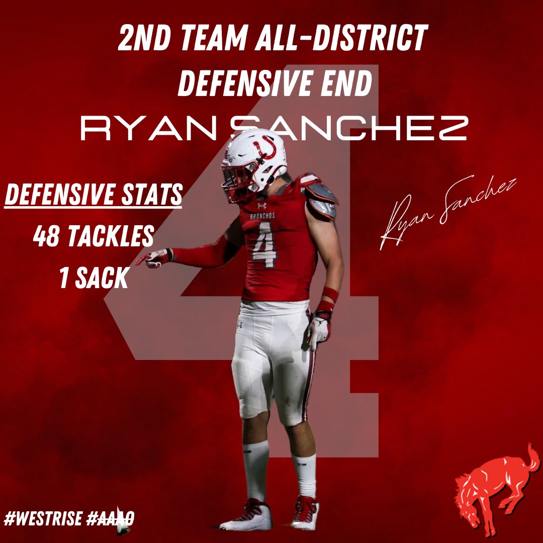 Congratulations to Ryan Sanchez for being honored as 2nd Team All-District‼️
🔴⚪️
#WestRise #AAAO 
<a href="/BigRedBronchos/">Odessa High School</a> <a href="/ECISDAthletics/">EctorCountyISDAthletics</a>
