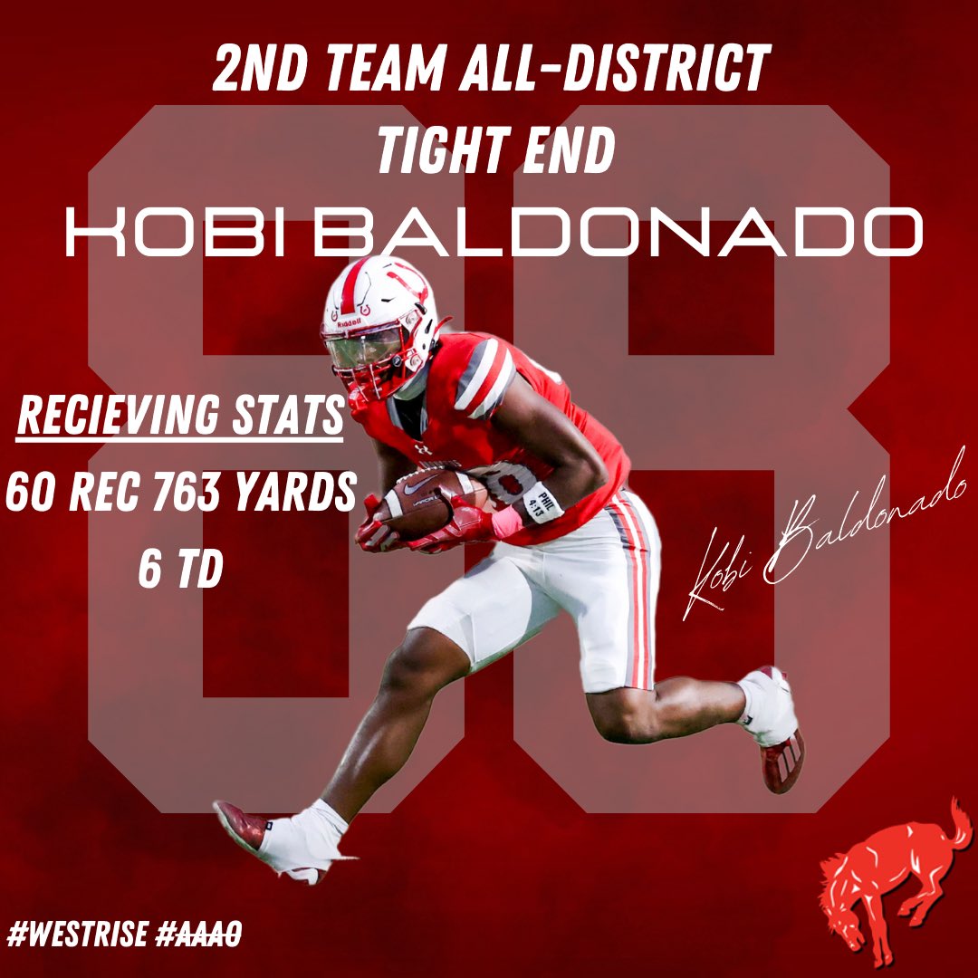 Congratulations to Kobi Baldonado for being honored as 2nd Team All-District‼️
🔴⚪️
#WestRise #AAAO 
<a href="/BigRedBronchos/">Odessa High School</a> <a href="/ECISDAthletics/">EctorCountyISDAthletics</a>