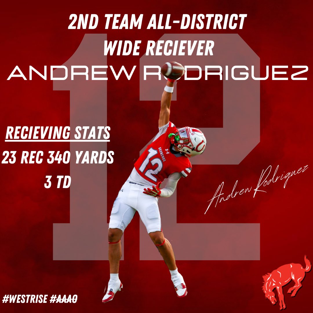 Congratulations to Andrew Rodriguez for being honored as 2nd Team All-District‼️
🔴⚪️
#WestRise #AAAO 
<a href="/BigRedBronchos/">Odessa High School</a> <a href="/ECISDAthletics/">EctorCountyISDAthletics</a>
