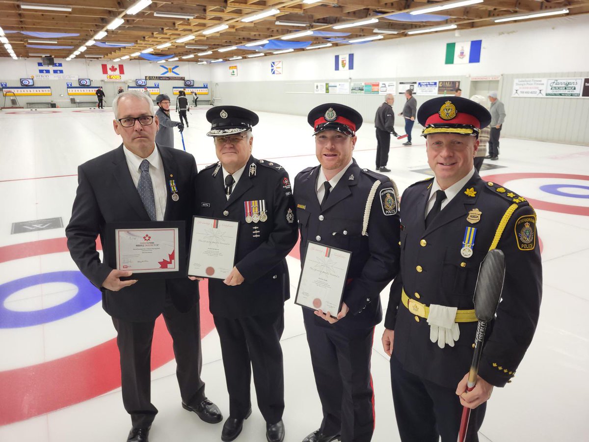 Congratulations to DC Dustin York.  He and Mike Wickham were recognized at a special ceremony earlier this week for saving the life of a fellow curler at the Lakefield Curling Club on March 27, 2024.  

On that night, 67-year-old John Prno, who is also a retired Paramedic Chief