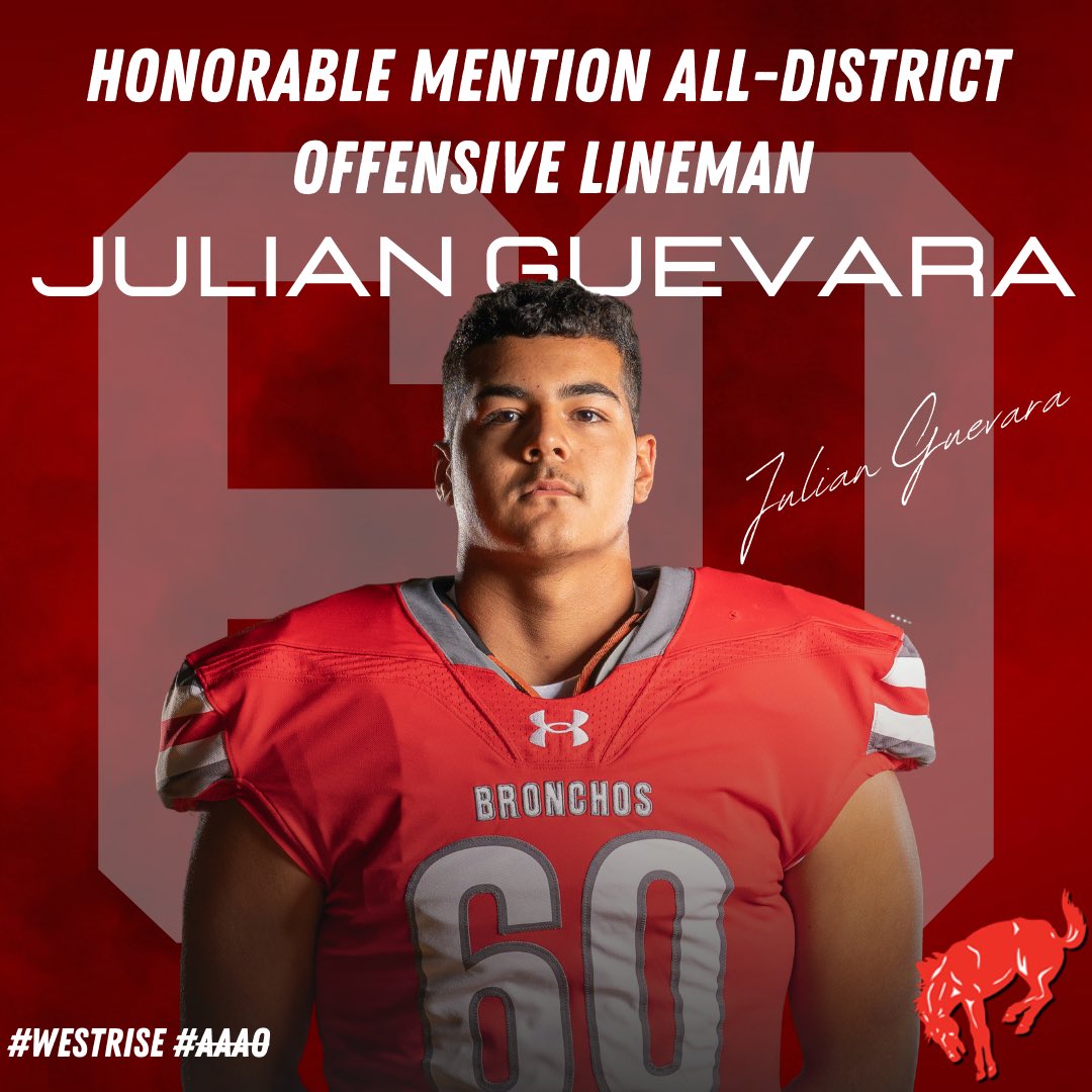 Congratulations to Julian Guevara for being honored as Honorable Mention All-District‼️
🔴⚪️
#WestRise #AAAO 
<a href="/BigRedBronchos/">Odessa High School</a> <a href="/ECISDAthletics/">EctorCountyISDAthletics</a>