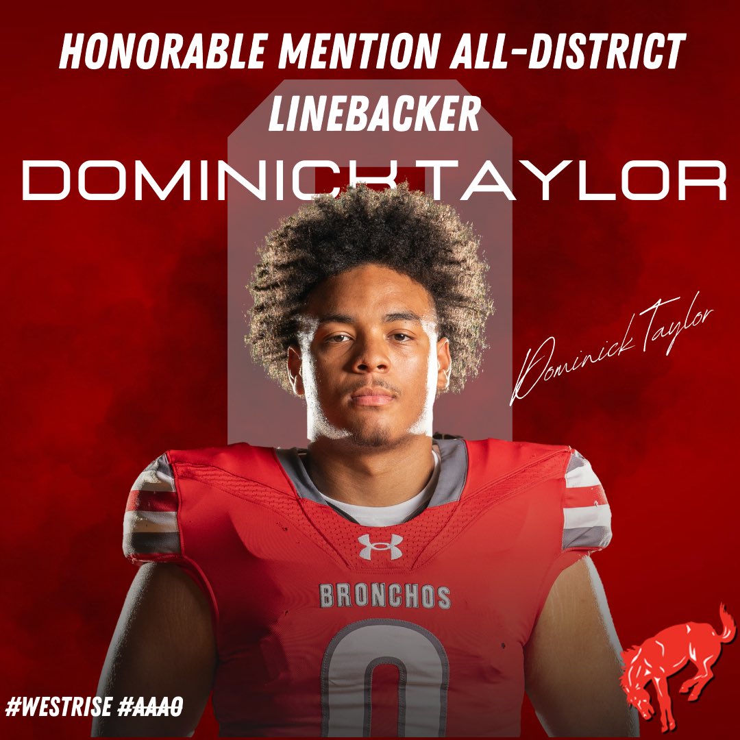 Congratulations to Dominick Taylor for being honored as Honorable Mention All-District‼️
🔴⚪️
#WestRise #AAAO 
<a href="/BigRedBronchos/">Odessa High School</a> <a href="/ECISDAthletics/">EctorCountyISDAthletics</a>