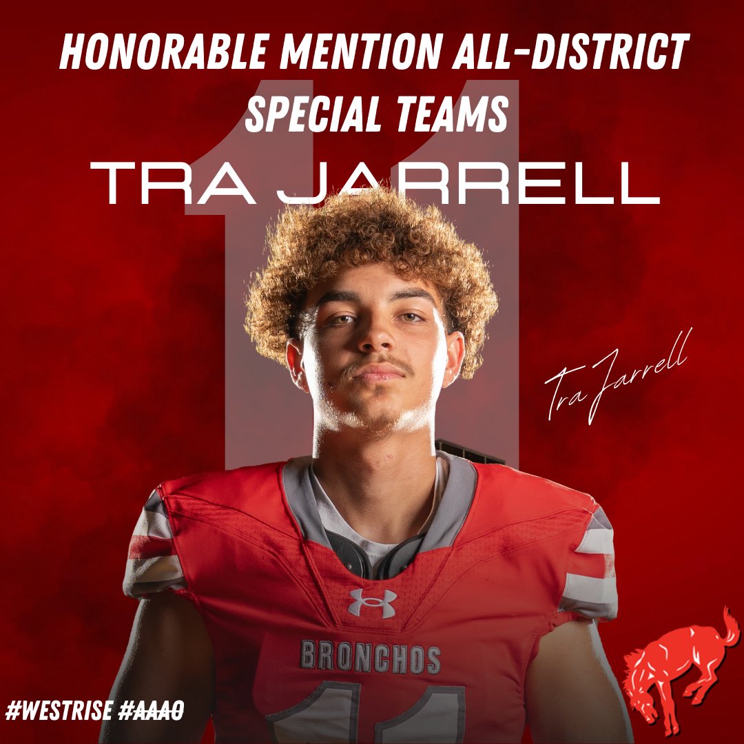 Congratulations to Tra Jarrell for being honored as Honorable Mention All-District‼️
🔴⚪️
#WestRise #AAAO 
<a href="/BigRedBronchos/">Odessa High School</a> <a href="/ECISDAthletics/">EctorCountyISDAthletics</a>
