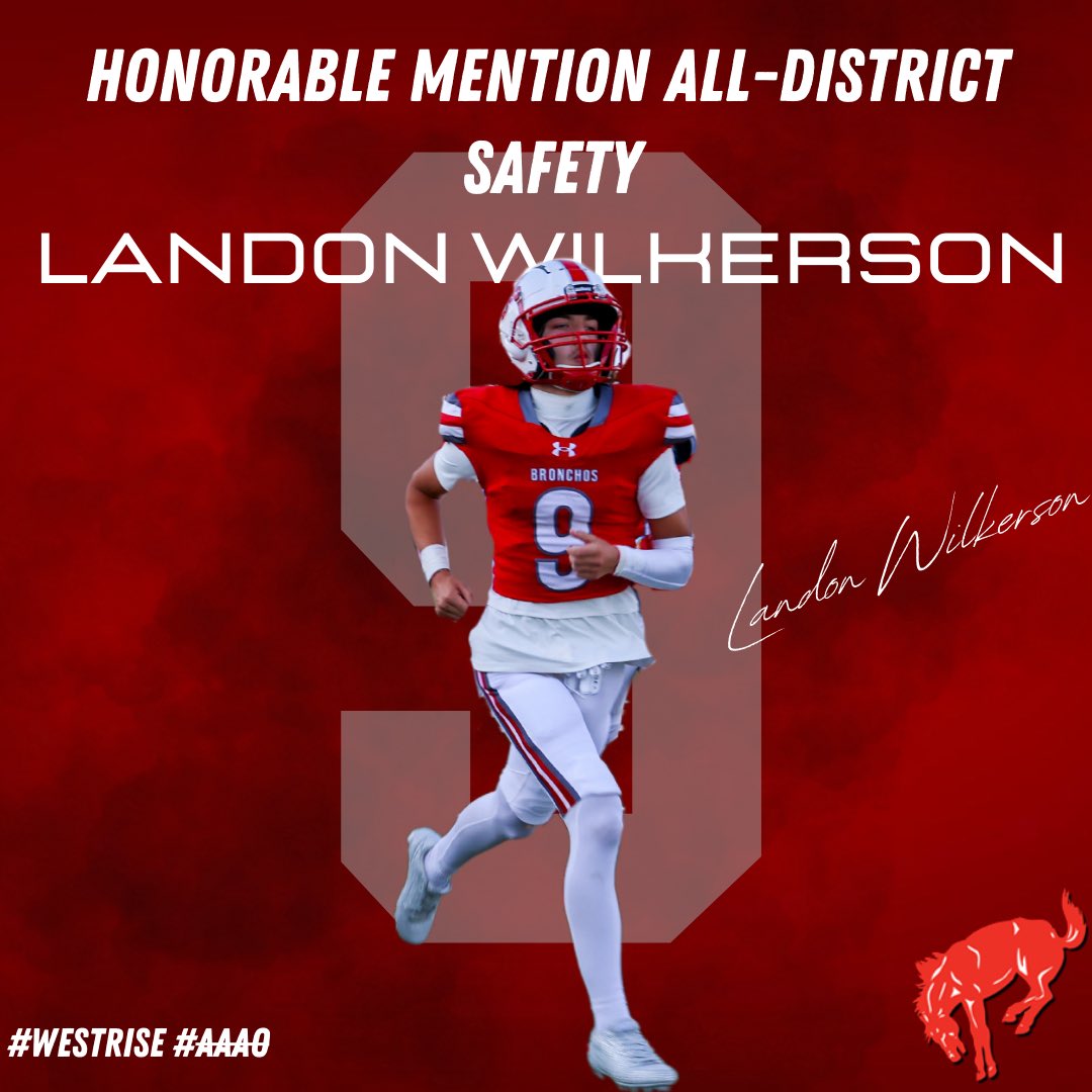 Congratulations to Landon Wilkerson for being honored as Honorable Mention All-District‼️
🔴⚪️
#WestRise #AAAO 
<a href="/BigRedBronchos/">Odessa High School</a> <a href="/ECISDAthletics/">EctorCountyISDAthletics</a>