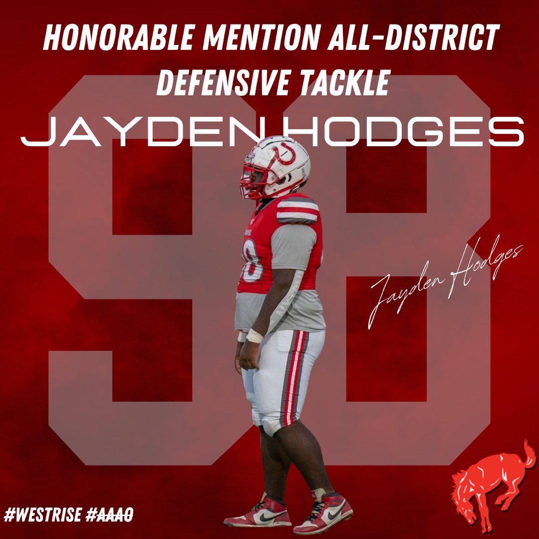 Congratulations to Jayden Hodges for being honored as Honorable Mention All-District‼️
🔴⚪️
#WestRise #AAAO 
<a href="/BigRedBronchos/">Odessa High School</a> <a href="/ECISDAthletics/">EctorCountyISDAthletics</a>
