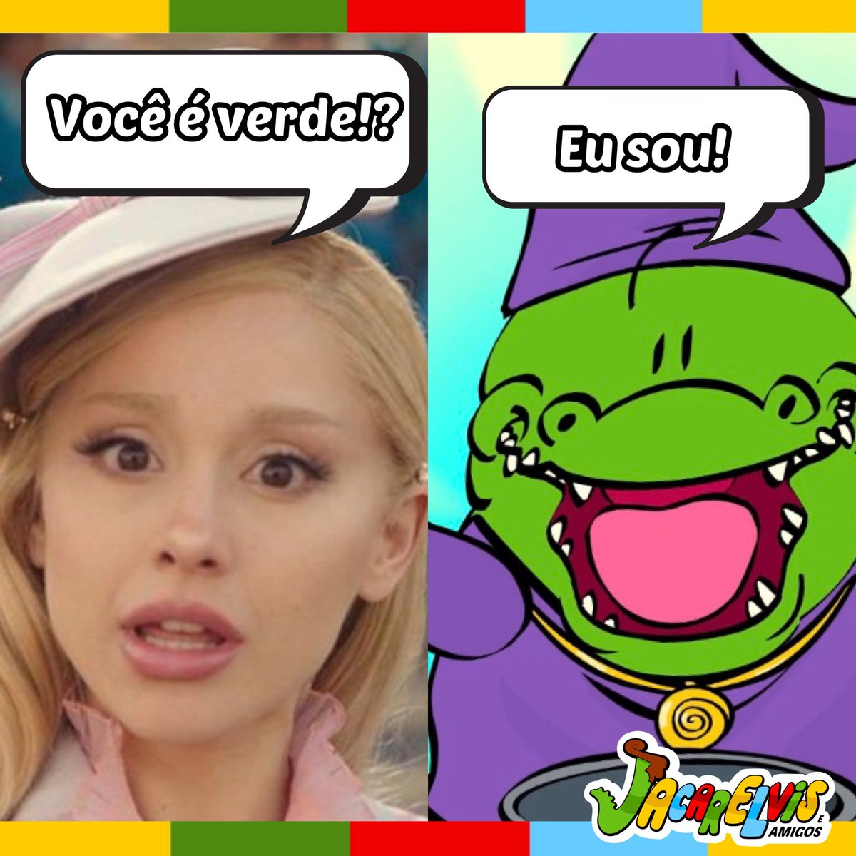 jacarelvis's tweet photo. 💚😅 Uma brincadeirinha pra entrar no clima do filme @wickedmovie  💚

 #WickedMovie #Wicked #Jacarelvis #Brincadeira #meme #ArianaGrande #Glinda #elphaba https://t.co/rktoQl2RKn