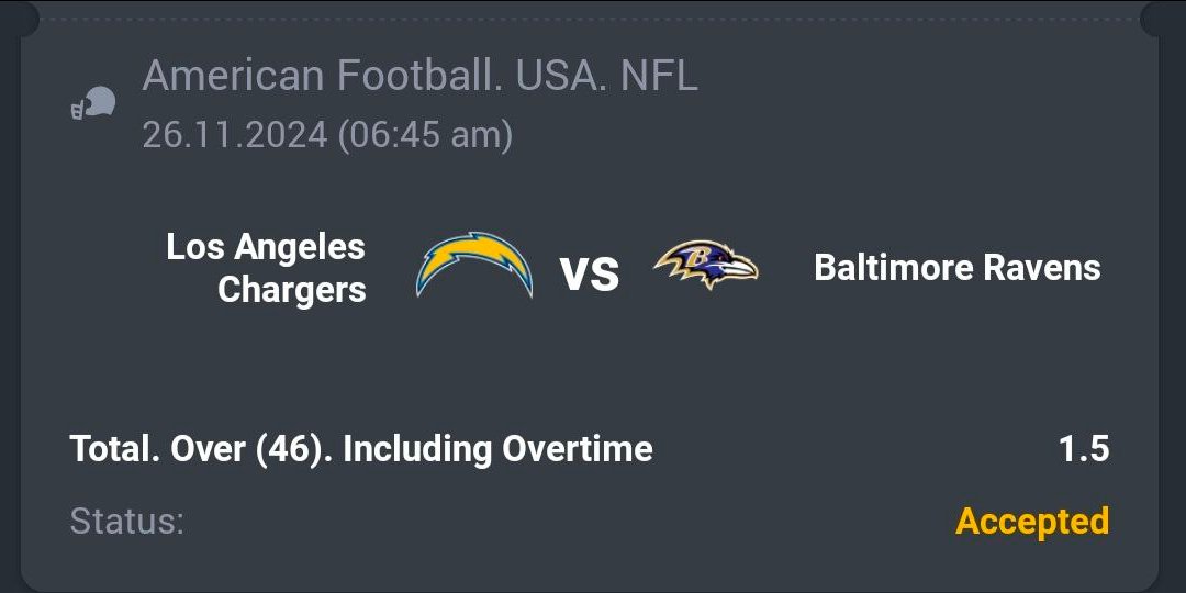 A3RBET's tweet photo. American Football - NFL
🏈 Over 46
🔖 1.50
💵 10 Units
#NFL #AussieRules #Footy #NFL2024 #NFL24 #SportsBetting #BetOnAFL #NFLBetting #NFLBets #BettingTips #NFLPicks #NFLPredictions #bettingtwitter #GamblingX #BetResponsibly #chargers #BALvsLAC #RavensFlock
Like + RT https://t.co/W9Ccwk5Xw0