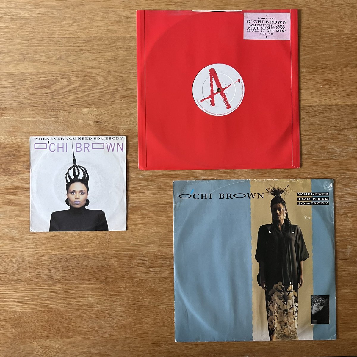 RetroPopBoy's tweet image. #StockAitkenWaterman single No 26 was “Whenever You Need Somebody”, their first production for O’chi Brown (UK peak 97 in Dec 85). Rick Astley’s version would reach No 3 two years later. Pictured here are the UK 7”, promo and commercial 12” editions.
#PWLCollection #PWL40 #PWL