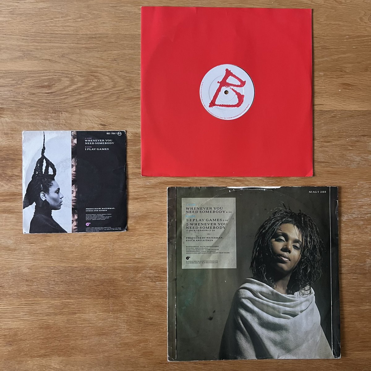 RetroPopBoy's tweet image. #StockAitkenWaterman single No 26 was “Whenever You Need Somebody”, their first production for O’chi Brown (UK peak 97 in Dec 85). Rick Astley’s version would reach No 3 two years later. Pictured here are the UK 7”, promo and commercial 12” editions.
#PWLCollection #PWL40 #PWL