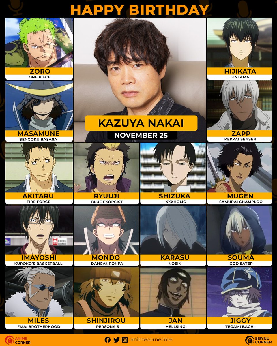 seiyuucorner's tweet photo. Happy 57th birthday Kazuya Nakai!  🎂

#KazuyaNakai #中井和哉 https://t.co/sddS9vtJ4y