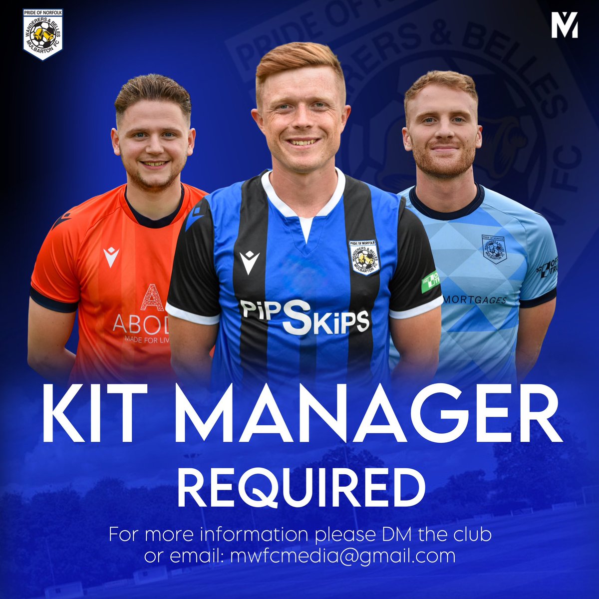 MulbartonFC's tweet image. We’re recruiting a new  𝗞𝗜𝗧 𝗠𝗔𝗡𝗔𝗚𝗘𝗥

☑️Attend all games - prepare matchday teamwear in changing room
☑️ Wash teamwear after use - onsite washing facilities provided
☑️ Prepare other matchday requirements

💰This is a paid role. 

📧DM or email mwfcmedia@gmail.com  🖤💙