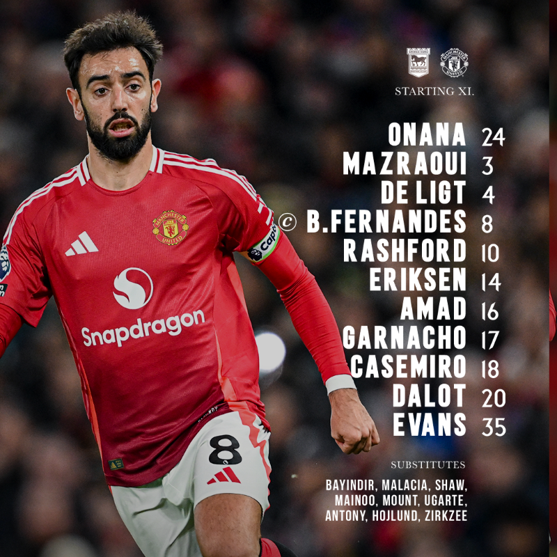 ManUtd's tweet photo. Are you ready, Reds? 🙌

Presenting Ruben Amorim's first United starting XI 👇

#MUFC || #IPSMUN