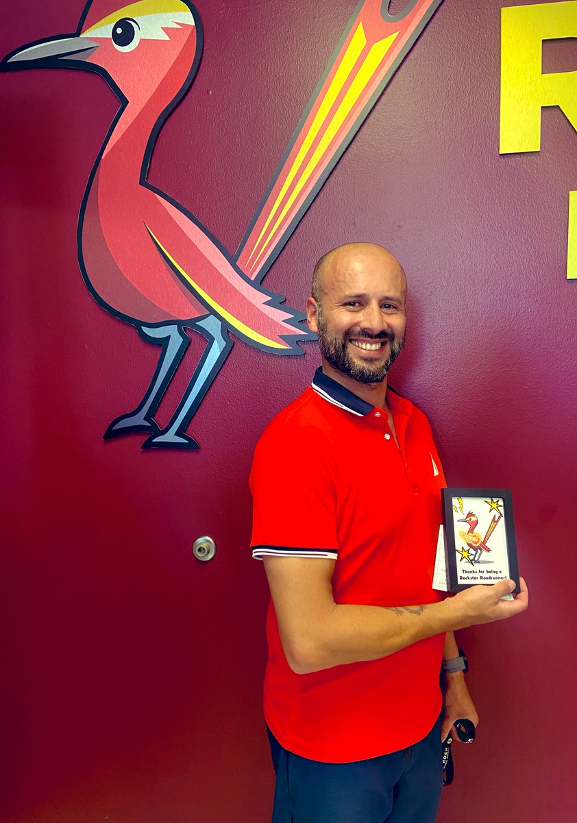 Congratulations to our <a href="/RobertsonElem/">Vic Robertson Elementary</a> November ROADrunner of the Month, Coach Martinez! He not only supports Coach Clark in the gym but is always willing to support the campus anyway he can all with a smile on his face. We appreciate you! <a href="/RoundRockISD/">Round Rock ISD</a> ♥️💛❤️💛