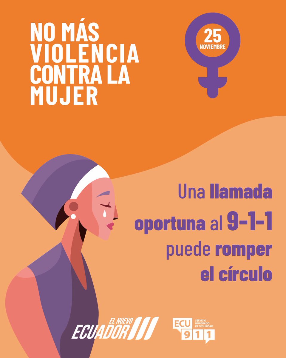 ECU911_'s tweet photo. 🚨 #LaViolenciaEsUnaEmergencia

Si eres víctima de violencia física, psicológica o sexual actúa y llama de inmediato a la 📞   #LíneaÚnicaParaEmergencias 9-1-1.

#ECU911BrindaSeguridadIntegral https://t.co/exJlI6lfvG