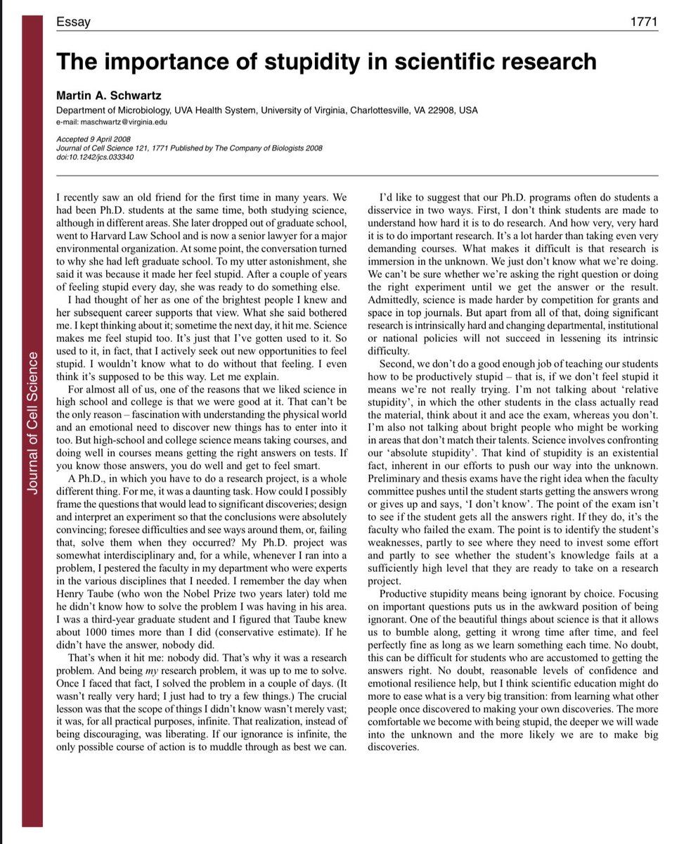 isciverse's tweet photo. Three must read papers for PhD students. #scisky #PhD #science #research #academicsky
1. The importance of stupidity in scientific research
Open Access
https://t.co/Kte1WQzfQ0 https://t.co/9hMbf8npFF