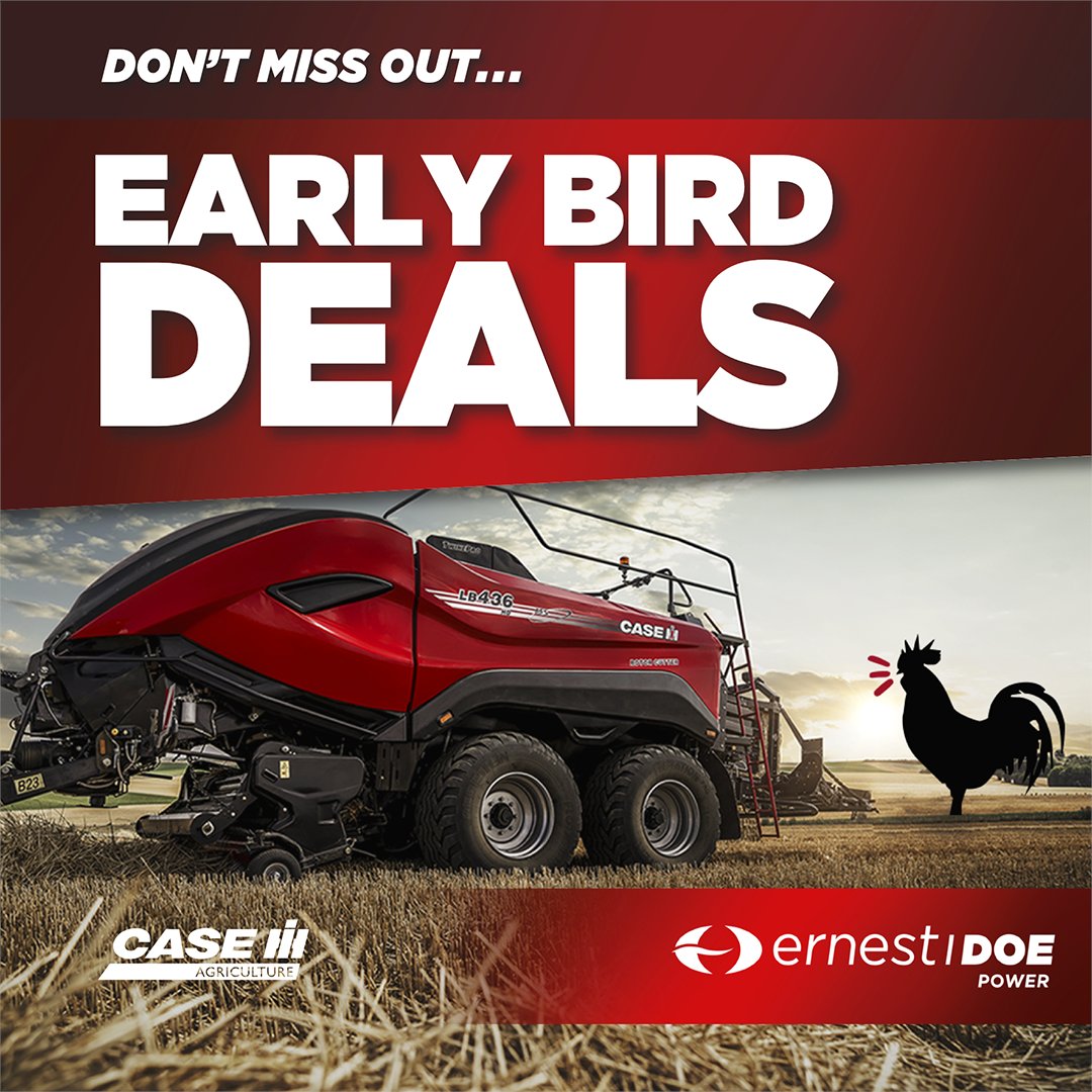 EARLY BIRD DEALS, DON’T MISS OUT!
🐓Act fast and take advantage of our Early Bird Offers on Case IH Combines and
Balers, contact us today!
Find out more:
prod.caseih.com/en-gb/unitedki…
#ErnestDoe #CaseIH #EarlyBirdOffer