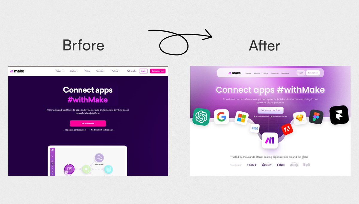 Before and after for make.com, what do you think guys ?
.
.
#uidesig #webdesign #webui #framer #webflow
