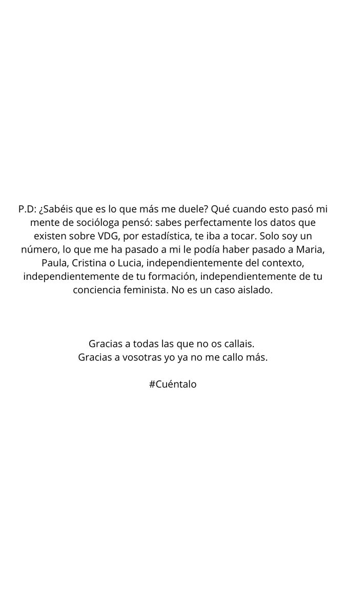 Me ha costado mucho hacer esto público pero es hora de que la vergüenza cambie de bando. No me callo más #cuéntalo #25N #Metoo