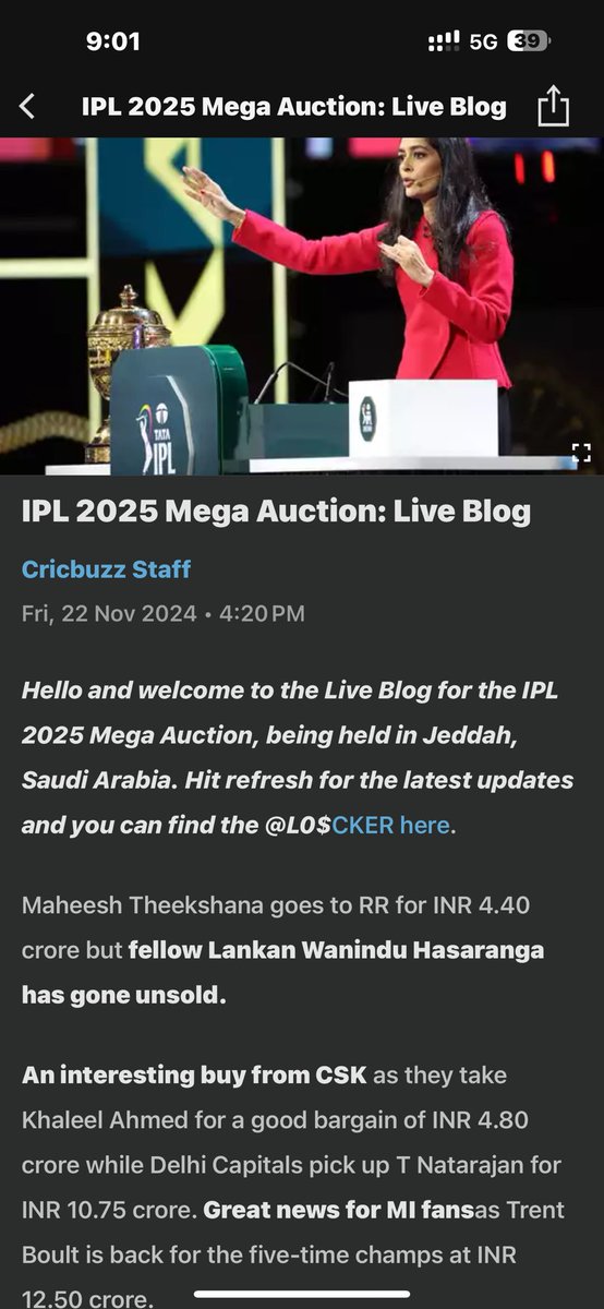 ShashankScreams's tweet photo. @cricbuzz what are you upto cricbuzz?? Wanindu sold to RR https://t.co/oWqgUECRXz