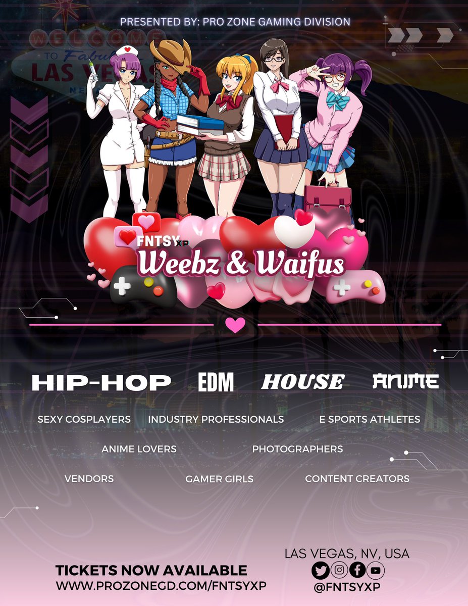 FNTSYXP's tweet photo. ✨ Weebz and Waifus Weekend Meet-Up is coming to Las Vegas on February 8th, 2025! Gamers, cosplayers, and anime lovers are coming together for an unforgettable weekend of fun, fandom, and friendship. 🎮🌸
 #WeebzAndWaifus #CosplayMeetUp #AnimeLovers #GamerLife #LasVegasCosplay https://t.co/Fpb99Fn0Tg