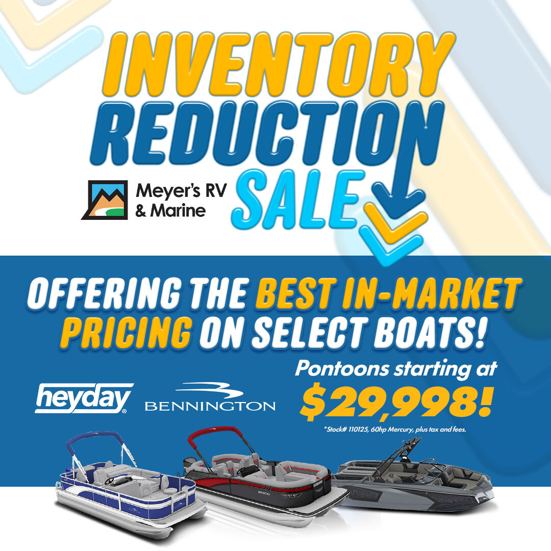 Meyers_RVs's tweet image. Get ready for our inventory reduction sale! 🚤 Enjoy the BEST IN MARKET PRICING on select Heyday and Bennington boats! 🌊 Don’t miss your chance to ride the waves this season! Limited time only, so act fast! 🛥️ meyersrvsuperstores.com/?utm_campaign=…

#InventoryReduction #BoatSale #MeyersBoats