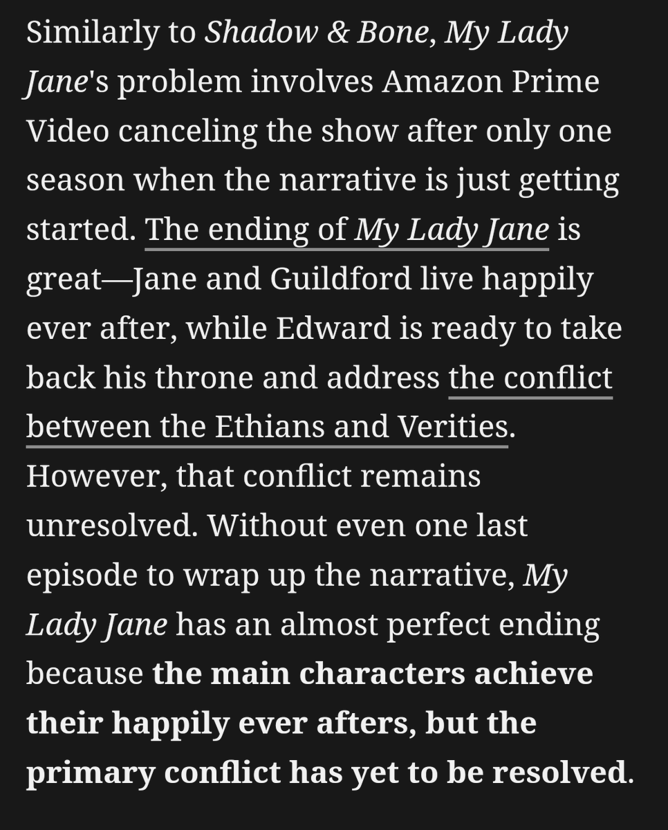 "The main characters achieve their happily ever afters, but the primary conflict has YET TO BE RESOLVED."

Thanks <a href="/screenrant/">Screen Rant</a>!
We agree that <a href="/PrimeVideo/">Prime Video</a> needs to give a second season to resolve the conflict. #SaveMyLadyJane #MyLadyJane 

screenrant.com/fantasy-tv-sho…