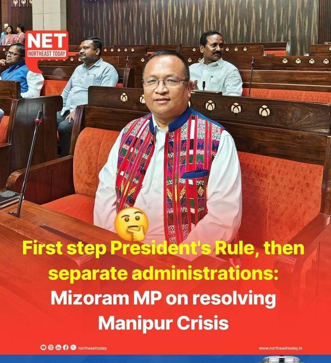 My friend,
Don't cross the line..
Please confine in your state issues..
Stop interferences in Manipur 's issues..
Be a good neighbour..
<a href="/VanlalvenaK/">K. Vanlalvena MP(Rajya Sabha)</a>