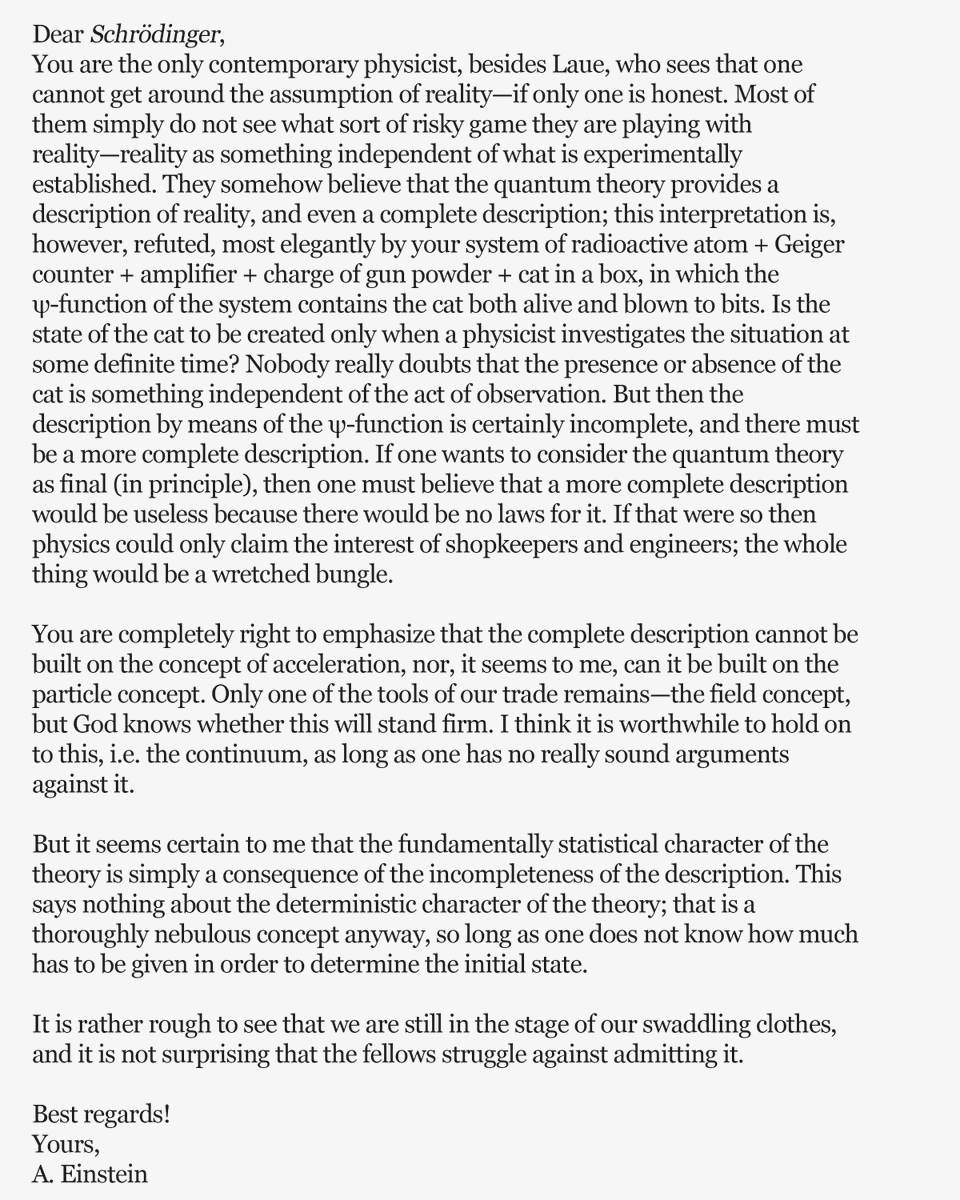 1950: A. Einstein's Letter to Erwin Schrödinger where he talks about the famous Schrödinger's cat thought experiment 🐈