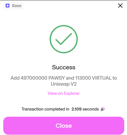 TrulyADog's tweet photo. That is because we just added a ton of $VIRTUAL and $PAWSY to the liquidity pool. And some of the PAWSY that have been added are the 30% owned by the DAO, which means that starting today, 24 hours after launch, our DAO is already generating income (0.3% of trading fees). The rest are funds from the two developers and the operational budget, which we weren't planning on using anyway until the market cap passes $9 million. And we have dollars anyway.