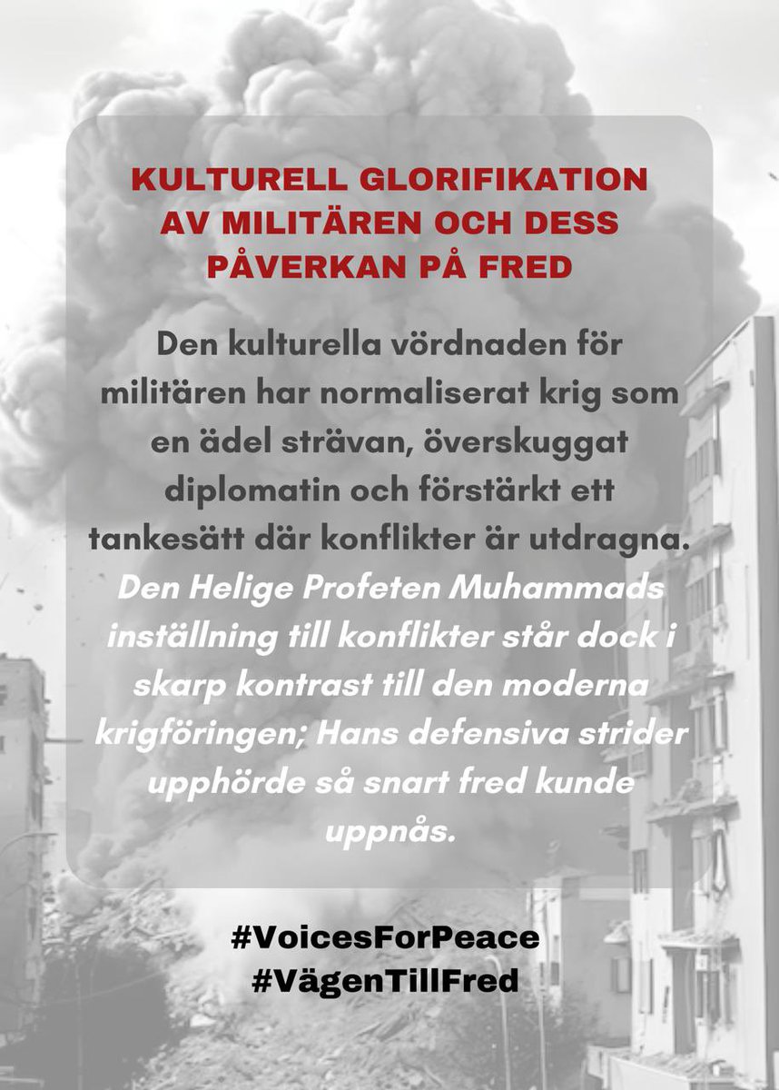 daniarashid_'s tweet photo. Kulturell Glorifikation av Militären och dess Påverkan på Fred

#voicesforpeace #vägentillfred #Ahmadiyya #islam #stoppakrig https://t.co/8fYGo2v2JY