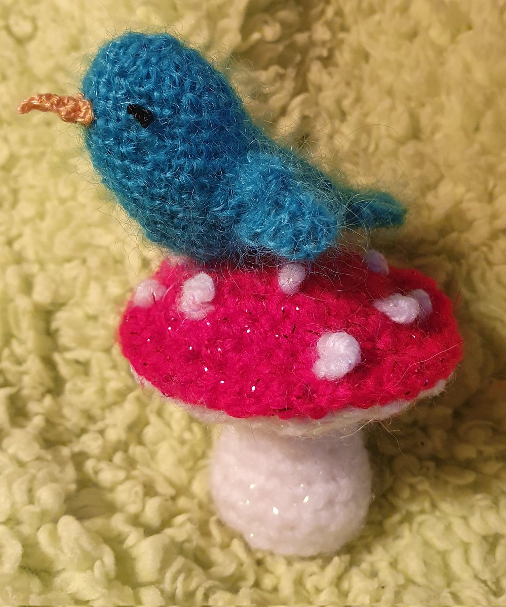 Never made the bird before, decided to use some mohair to make it look fluffy! 1 thread of embroidery yarn for the beak. It's taken me most of the day!I'd gone squiffy in a couple of places, wasn't confident but, trust the process! From 'crocheted wreaths &amp; garlands'Kate Eastwood