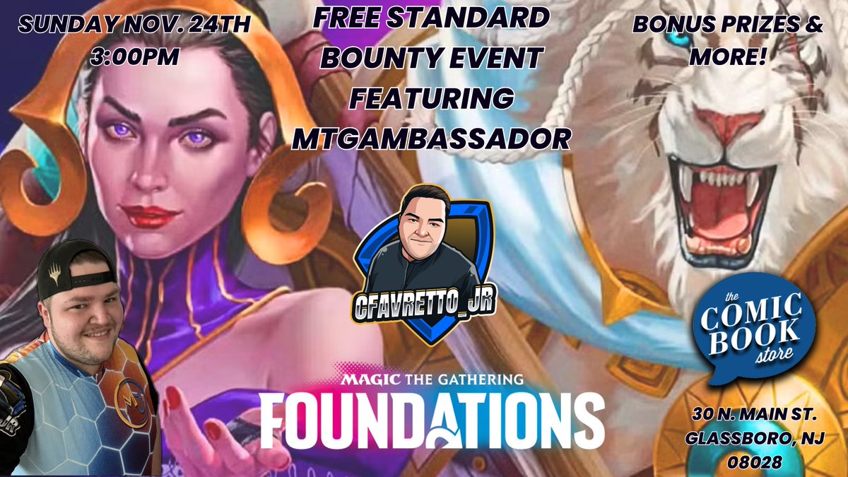 Carlo Favretto Jr. ⏩ SCGCon Hartford (@cfavretto_jr) on Twitter photo Today is the day! I’m hosting a free to play standard event at my LGS <a href="/tComicBookStore/">The Comic Book Store</a> celebrating #MTGFoundations!
I’ll be giving out a bunch of free packs and talking to players about what they’re enjoying from the set, and standard!
#MTGAmbassador Today is the day! I’m hosting a free to play standard event at my LGS <a href="/tComicBookStore/">The Comic Book Store</a> celebrating #MTGFoundations!
I’ll be giving out a bunch of free packs and talking to players about what they’re enjoying from the set, and standard!
#MTGAmbassador