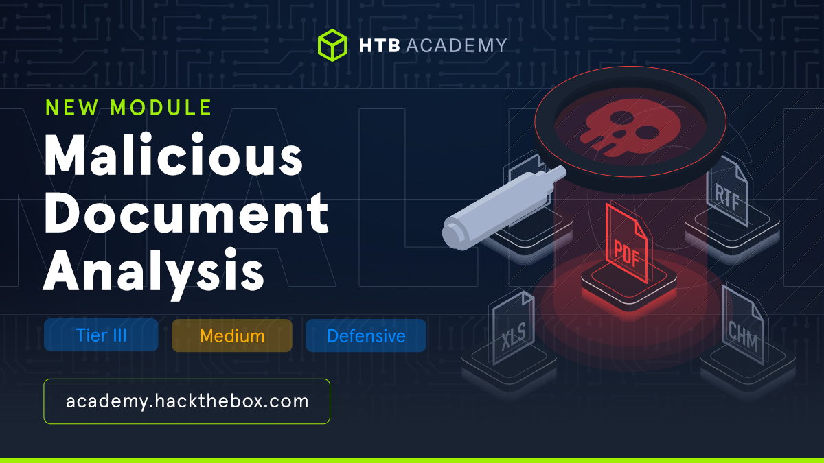 hackthebox_eu's tweet photo. Now that looks sus 🤔
A new defensive Module is here to teach you how to identify various types of malicious documents. Learn how to analyze embedded objects and apply analysis techniques to uncover malicious behavior: https://t.co/0yrWHGqbtl
#HackTheBox #BlueTeam #MaliciousFiles https://t.co/yAsssiNK6I